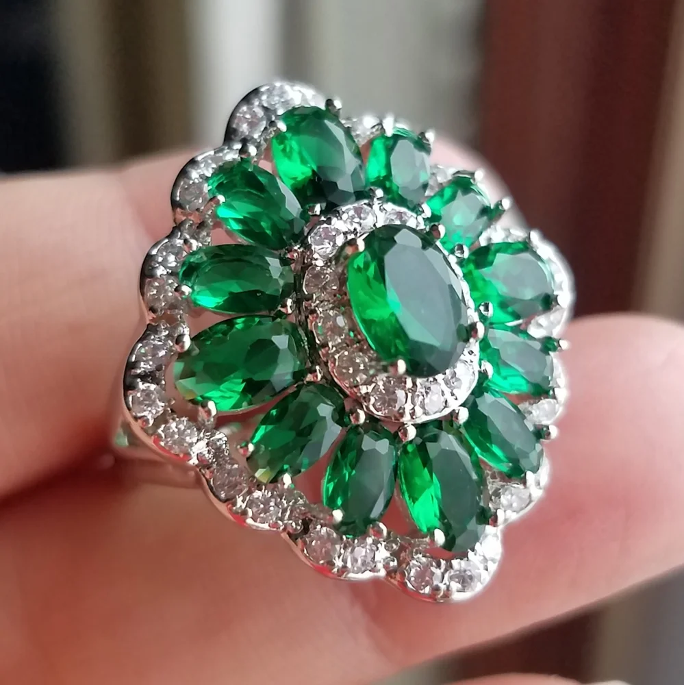 Swarovski Elements Emerald Green 925 Sterling Silver Statement Ring NEW - Picture 3 of 14
